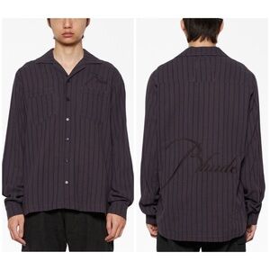 New Rhude Striped Cotton Shirt Button Front Gray Slate Embroidered Logo Mens M